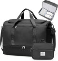 Large Travel Duffle Bag,Carry on Overnight Weekend Bag with Shoes Compartment,Weekender Bags for Women for Travel Business Trips Sport Hospital,2Pcs,Black