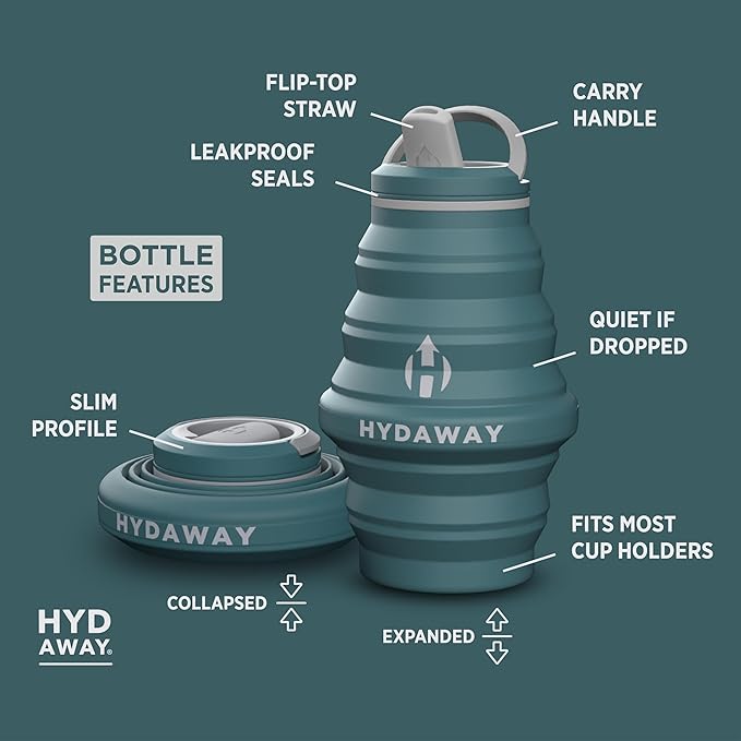 HYDAWAY Hydration Travel Pack - 17oz Collapsible Water Bottle with Flip-Top Lid and Protective Travel Case - BPA-Free, Leak-Resistant, and TSA-Friendly for Commuting, Hiking, and Traveling