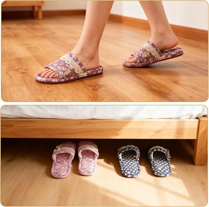 12 Pairs Floral Cotton House Slippers Washable Indoor Cotton Slippers Open Women Toe for Airplane Travel Hotel Guest Spa,2 Sizes