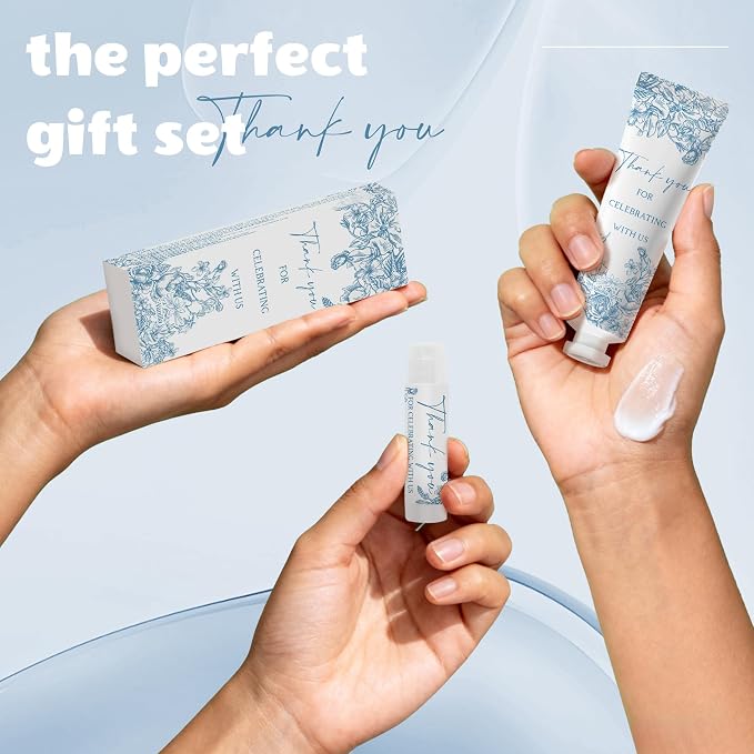 50 Sets Moisturizing Hand Cream Lotion Lip Balm Kit Bulk for Wedding Thank You Welcome Gifts Something Blue Flower Theme Birthday Shower with Boxes Rustic Vintage Aesthetic Wedding
