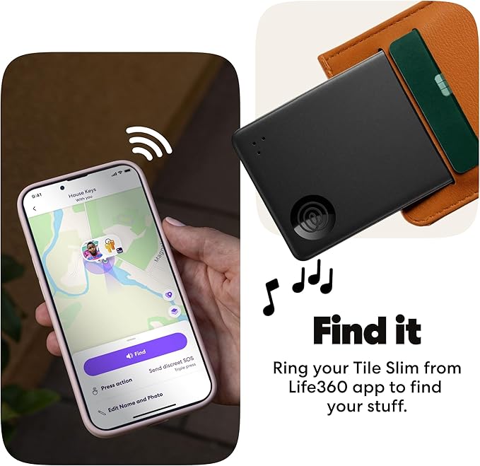 Tile by Life360 Starter Pack - Bluetooth Trackers and Item Finders for Keys, Wallets & More. Both iOS and Android Compatible. Phone Finder. 2-Pack (Black Mate/Slim)