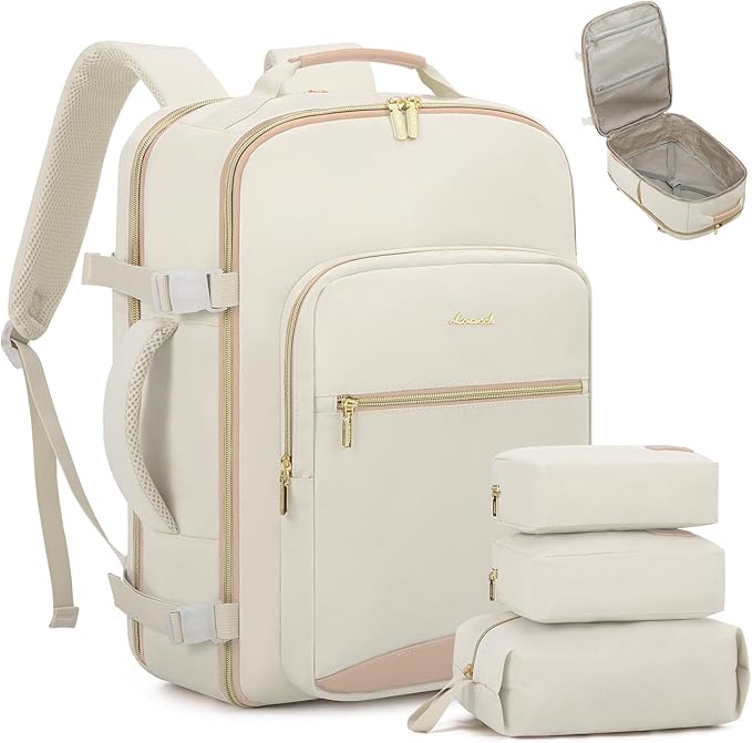 LOVEVOOK 50L Travel Backpack Flight Approved Carry on Backpack,3 Packing Cubes,Waterproof Personal Item Travel Bag,TSA Carry on Luggage Suitcase Travel Essentials,Gifts for Women & Men,fits 18" Laptop