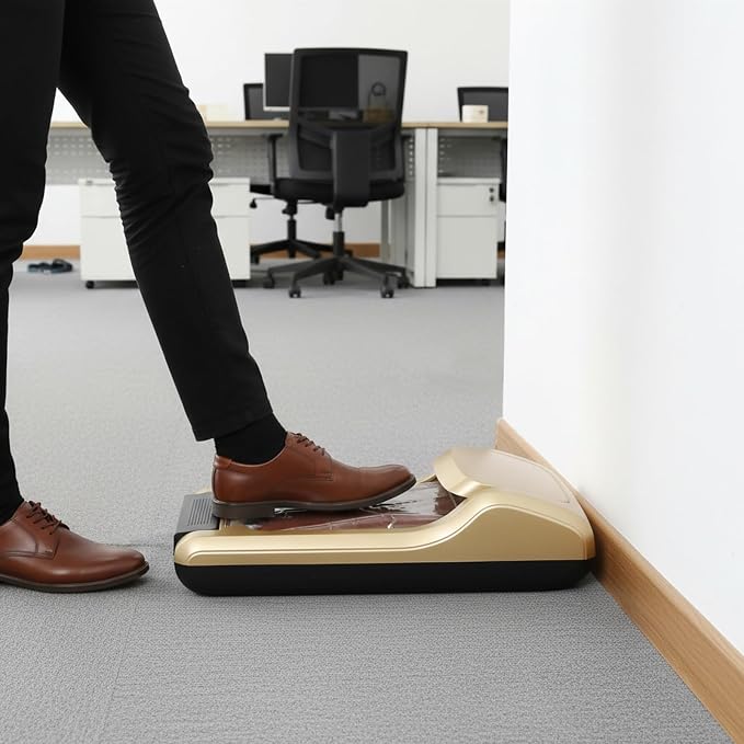 Automatic Shoe Covers Dispenser Shoe Covers Disposable Dispenser Portable Shoe Covers Disposable Waterproof Shoe Covers, Dust Proof, for Home, Shop and Office (Gold / 3 Roll Shoe Film)