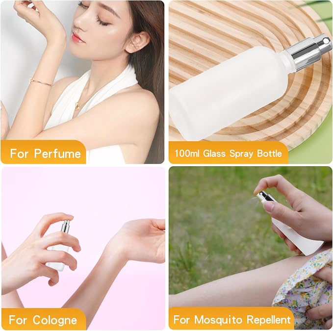 30 Pcs Glass Spray Bottle, 3.4 oz/100 ml Frosted Glass Spray Bottles, Perfume Empty Bottles, Refillable Container for Perfume, Clear Bottle with Sliver Fine Mist Sprayer for Face Body Travel