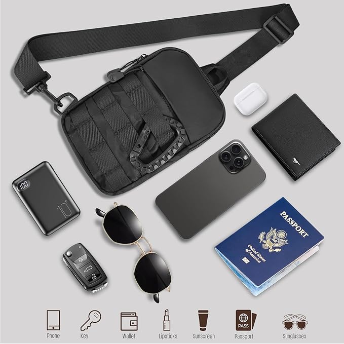 DEYACE Small Sling Bag for Men, Tactical Inspired Waterproof Utility EDC Mini Crossbody Chest Bag for Travel Work Sport