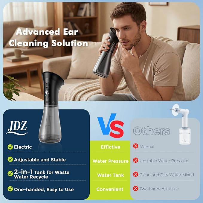 Upgraded Ear Wax Removal, Electric Ear Cleaner with One-Piece Waste Tank, Safe & Effective Earwax Removal Kit for Adults & Kids, Adjustable Water Pressure,12 Replaceable Nozzles, LED Display, IPX7