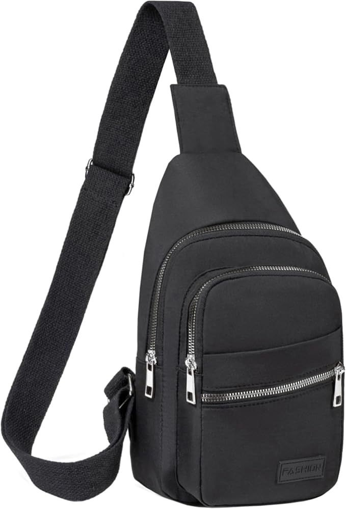 Banelu Cross Body Bag Small Sling Backpack Sling Bags Hiking Daypacks Crossbody Bags for Women Men - Silver Zipper