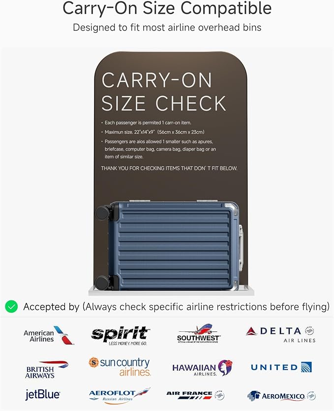 Carry On Luggage with Spinner Wheels, 8010S Aluminum Frame Zipperless Polycarbonate Hard Shell Suitcase (ZX-Core, Blue, 20 Inch)