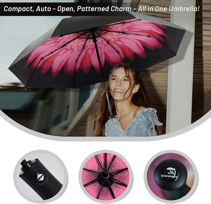 SY COMPACT Travel Umbrella - Windproof Automatic Compact Umbrella for Rain, Lightest 8-Rib, Small, Strong & Portable, Durable Grip, Fits Backpack & Car, Factory Direct (UV Available)