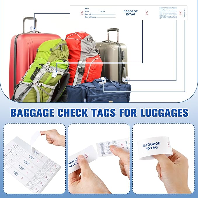Feifeiya 1000 Hotel Luggage ID Tags with Transfer Tape on Back Paper Baggage Claim Check Tags Numbering from 000 to 999 Baggage Identification for Hotel Suitcase Motel Bag(White)