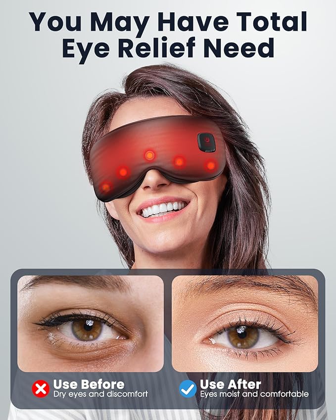 Heated Eye Mask - Cordless Eye Mask for Dry Eyes, Eye Relief, Improved Sleep, Washable Eye Heating pad for Travel and with Replaceable Shell