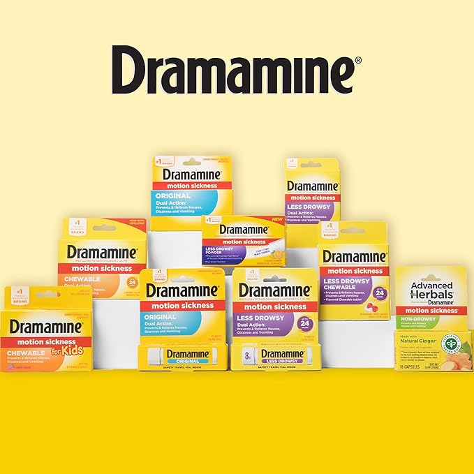 Dramamine Motion Sickness Less Drowsy, for Nausea Relief During Travel, 48 Count