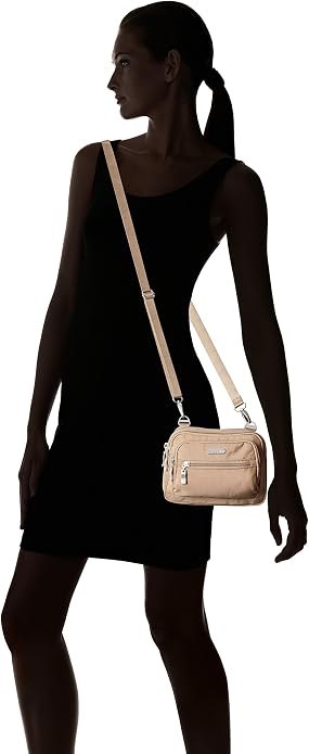 Baggallini Triple Zip Small Crossbody Bag for Women - Lightweight Convertible Fanny Pack Belt Bag