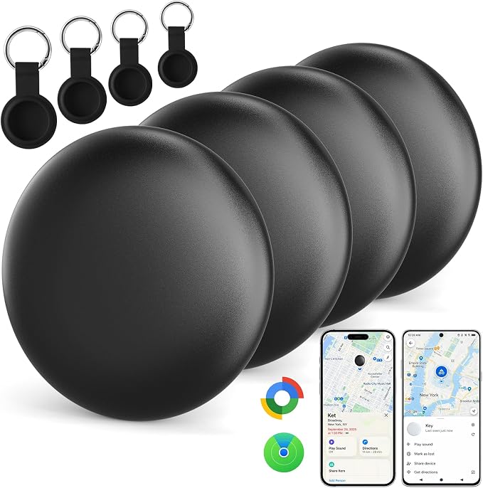 Tracker Tag, Bluetooth Item Finder, Compatible with Both iOS & Android | Works with Find My & Find Hub Apps, for Keys, Wallet, Luggage, Pets, 4-Pack
