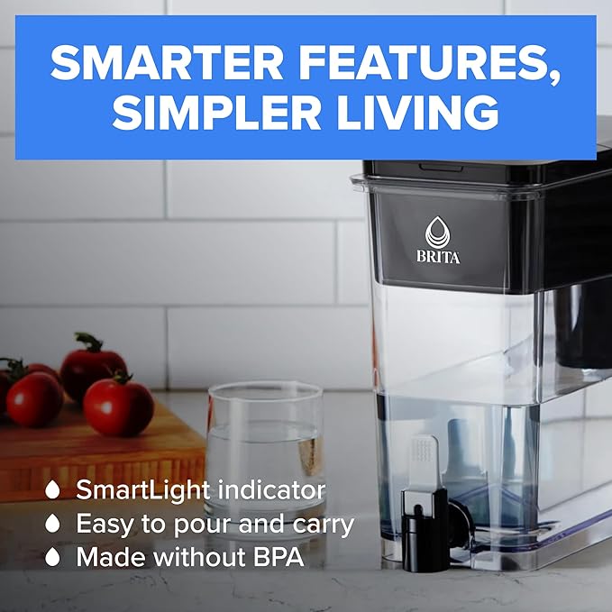 Brita Extra-Large 27-Cup Water Filter Dispenser with Standard Filter, WQA NSF/ANSI Certified, Removes Chlorine Taste & Odor, Reduces Zinc Copper & Mercury, BPA-Free, 1 Filter Included, Lasts 2 Months