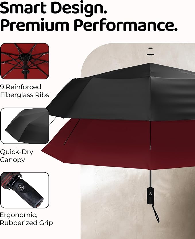 Repel Windproof Travel Umbrella - Compact & Withstands Winds up to 100MPH , Strongest Premium Auto Folding Umbrella for Rain and Sun - Durable, Light & Portable for Women & Men , Fits Backpack & Cars