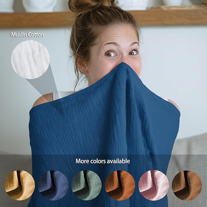 Muslin Nursing Covers for Breastfeeding, Arch Neckline Breast Feeding Covers for Women, Moms Privacy Breathable Summer Nursing Apron, Enlarged XL Size Soft Feeding Cover (Misty Blue)