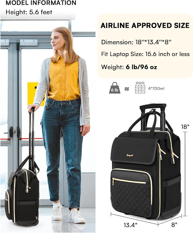 Arcoyard Rolling Backpack for Women, Travel Rolling Laptop Backpack with Wheels, Vertical & Horizontal Storage 2 In 1, Flip-Top Design, Water-Resistant Overnight College Underseat Carry on Luggage