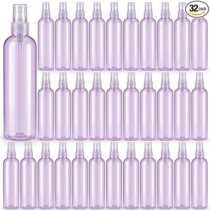 Eccliy 32 Pcs 8 oz Spray Bottles Fine Mist Plastic Spray Bottles Empty Sprayer Hairs Refillable Travel Sprayer with Pump Cap for Cleaning Oils Travel Perfumes (Purple,Clear)