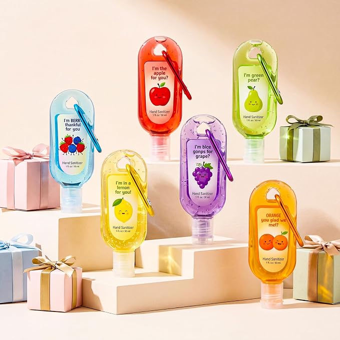 24 Pcs Funny Fruit Hand Sanitizer with Keychain Bulk Teacher Bact to School Gift Mini Travel Size Hand Sanitizer Gel 1oz with Clip Affirmation Pun Gift Women Coworker Nurse Friend Appreciation