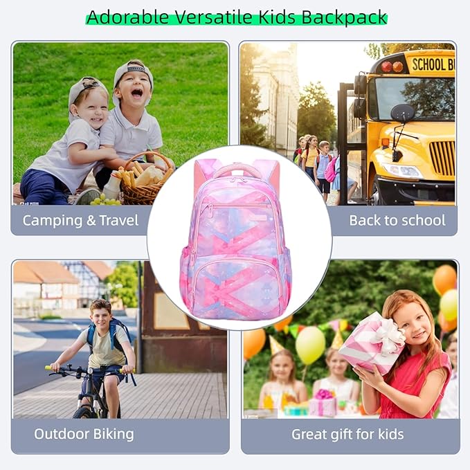 MITOWERMI Kids Backpack for Girls Elementary School Bags Backpacks for Girls Children Bookbags Primary Kindergarten Backpack Pink Geometric