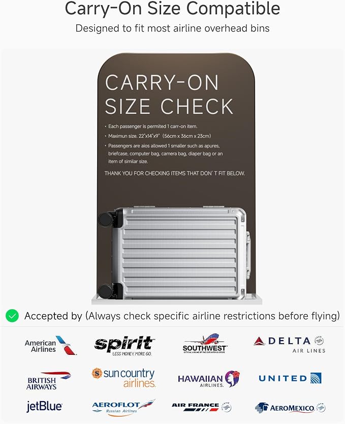 LUGGEX Carry On Luggage with Spinner Wheels, 8010S Aluminum Frame Zipperless Polycarbonate Hard Shell Suitcase (ZX-Core, Silver Ivory, 20 Inch)