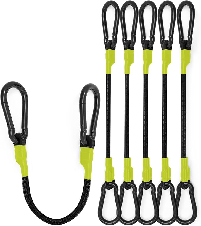 8 Pcs 72 Inch Heavy Duty Carabiner Bungee Cord Outdoor with 190 Lbs Max Break Strength, Black/Yellow Bungee Straps with Upgraded Carabiner Hooks for Luggage Rack, Cargo, Hand Carts, Bike, Camping, etc
