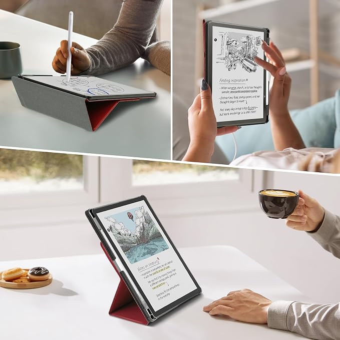 CoBak Case for 11" Kindle Scribe 3rd Generation 2025, Kindle Scribe Colorsoft with Two Viewing Angles - All New PU Leather Cover with Auto Sleep Wake, Pen Holder. Lychee Red