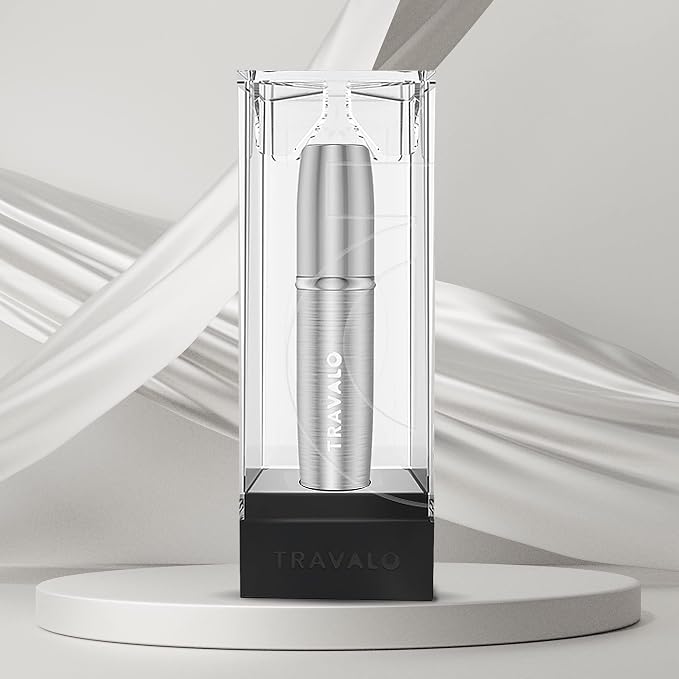 Travalo LUX Perfume Atomizer - Leak-Proof and TSA Approved for Air Travel - Reusable Airtight Easy Fill Mini Pump Sprayer - Lightweight Portable - Brushed Polished Metal Alloy Outer Shell - Silver