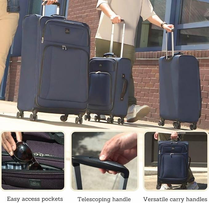 Skyway Epic Softside Carry-On Luggage - Lightweight Suitcase with Wheels for Travel | TSA Approved Carry-On Bag | Spinner Suitcase | Carry-On Luggage with Telescoping Handle, 20 inch, Black
