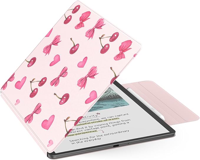 MoKo Magnetic Case for All-New 11" Kindle Scribe 2025(3rd Generation) & Kindle Scribe Colorsoft 2025(1st Generation) - Slim Folio Premium PU Leather Cover with Pen Clasp & Auto Sleep Wake, Cherry Bow