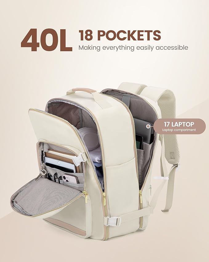 LOVEVOOK 40L Travel Backpack Flight Approved Carry on Backpack,3 Packing Cubes,Waterproof Personal Item Travel Bag,TSA Carry on Luggage Suitcase Travel Essentials,Gifts for Women & Men,fits 17" Laptop