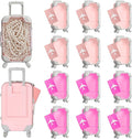 Teecyhooo 12 Pcs Mini Suitcase Party Favor Boxes and 12 Pcs Metal Luggage Tags with Card, Clear Mini Luggage Gift Boxes for Girls Wedding Travel Birthdays (6.69 x 3.74 x 1.97 Inch,Pink,Rose Red)