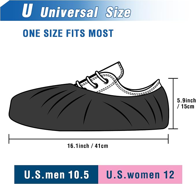 ProtectX Premium Disposable Shoe Covers, Large 1000-pack (500 pairs), Water & Slip Resistant, Durable Non-Woven Polypropylene Fabric for Booties, Fits Up to 10.5 US Men and 12 US Women Size, Black