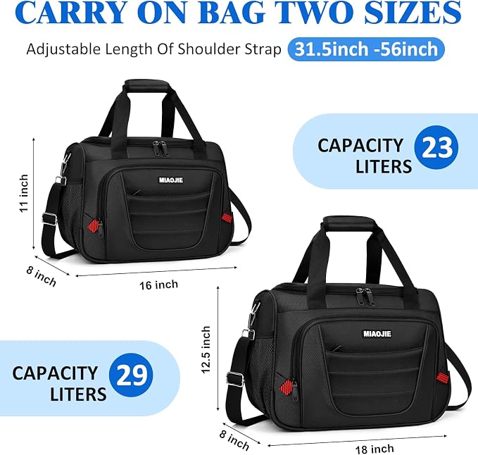 Underseat Carry On luggage Bag Airplanes Personal Item Bags Weekender Overnight Travel Tote Bag Shoulder Small Softside Carry on Luggage Travel Duffel Bags For Men Women -18 IN Black