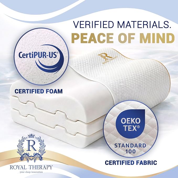 Royal Therapy King Memory Foam Pillows 2-Pack – Ergonomic Cervical Pillow for Neck and Shoulder Pain – Medium Firm Contour Pillow for Side, Back, and Stomach Sleepers – CertiPUR-US Certified
