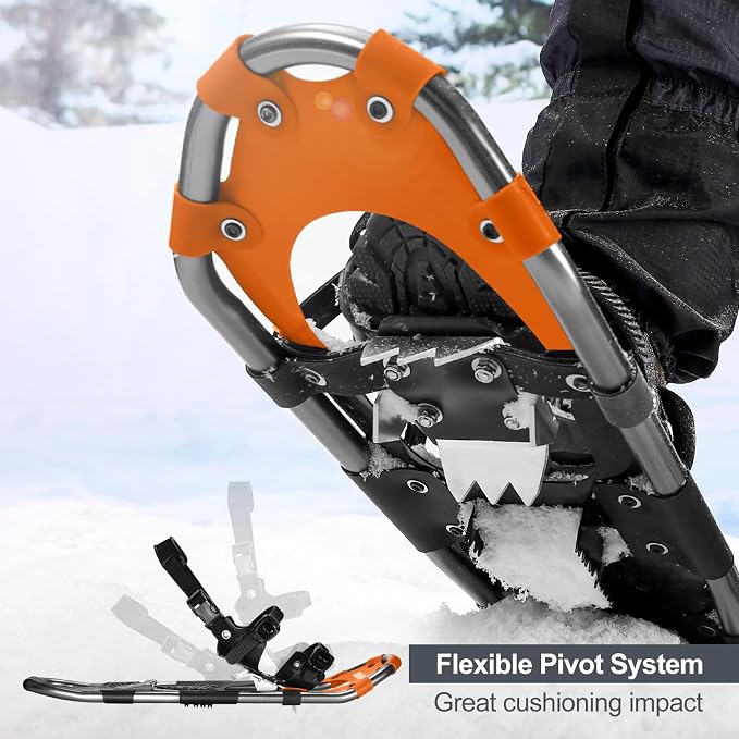 Odoland 21/25/30 Inch Snowshoes with Trekking Poles for Men Women Youth, Waterproof Snow Leg Gaiters and Carrying Bag, Lightweight Aluminum, Heel Lift, Snow Shoes Easy to Wear