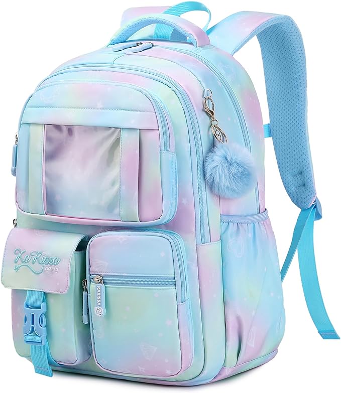 PIG PIG GIRL Kids Backpack for Girls - School Bags for Middle School Students - Book Bag for Elementary Primary - Blue