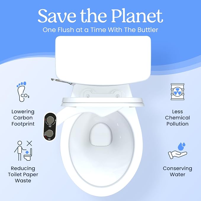 CLEAR REAR Bidet Attachment for Toilet Seat - Non-Electric with Self Cleaning Nozzles, Leak Proof Connectors, Adjustable Water Spray, Rear & Feminine Wash - Hygienic Bathroom Upgrades (2 Pack)