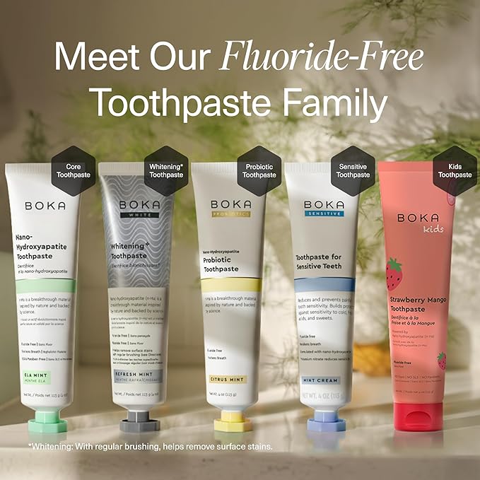 Boka Fluoride Free Toothpaste, Nano Hydroxyapatite Toothpaste, Appropriate for Sensitive Teeth - for Adult Oral Care - Ela Mint Flavor, 1.3 Fl Oz 2Pk US Manufactured