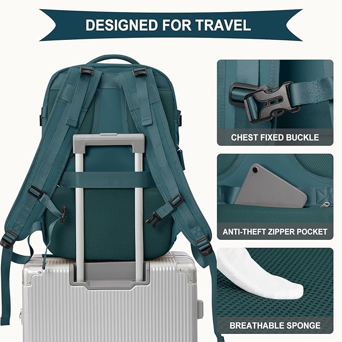 coowoz Large Travel Backpack For Women Men, Carry On Backpack,Hiking Backpack Waterproof Outdoor Sports Rucksack Casual Daypack Expandable Heavy Duty Extra large Backpack Peacock Blue