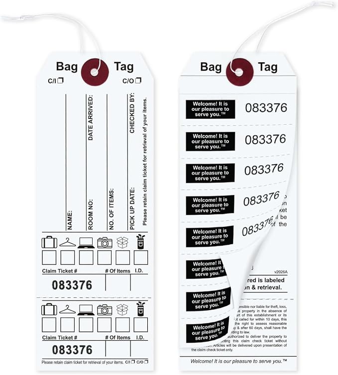 1000 Bag Identification Manifold Construction Tags for Multiple Bags. Printed in Black Ink on White Stock & 8 White Labels with Matching Numbers & Elastic String Attached. Size: 6 3/4" (H)x2 1/2" (W)