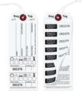 1000 Bag Identification Manifold Construction Tags for Multiple Bags. Printed in Black Ink on White Stock & 8 White Labels with Matching Numbers & Elastic String Attached. Size: 6 3/4" (H)x2 1/2" (W)