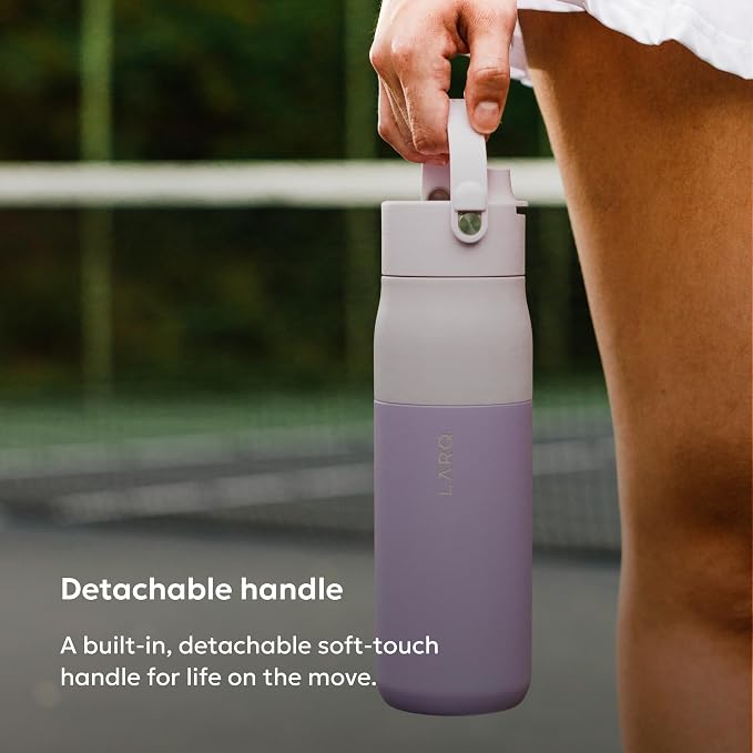 LARQ Swig Top — Insulated Stainless Steel Water Bottle with Straw, Detachable Silicone Handle, Vacuum 24h Cold, BPA-Free Metal Bottle for Gym, Travel, Office, Wide Mouth for Ice — 34 oz, L. Lavender