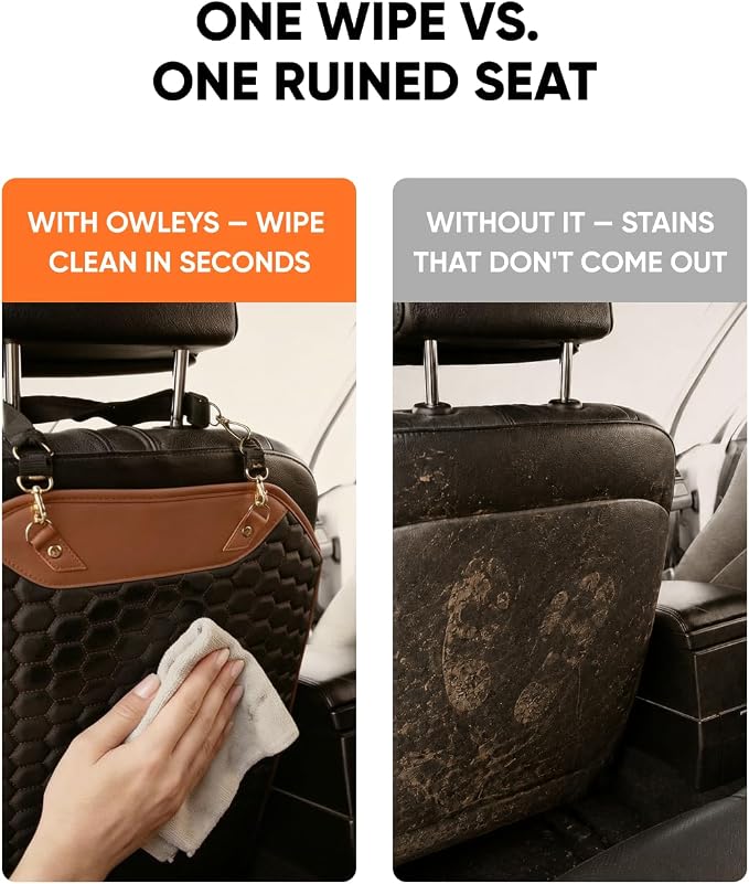 Owleys Kick Mat Back Seat Protector - Car Back Seat Cover for Kids Feet - Waterproof & Sturdy Protector for Upholstery from Dirt, Mud, Scratches and Stain (Hexy Set)