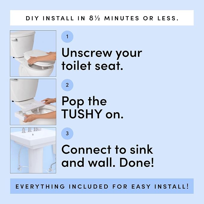 TUSHY Spa Warm Water Bidet Attachment for Toilet. Universal Fit, Easy Install (Requires Sink Access for Optional Temperature Control) Self Cleaning, Adjustable Pressure, Angle Control, Bamboo