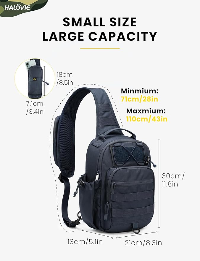 HALOVIE Anti-theft Tactical Sling Bag RFID Navyblue Military Shoulder Bag with Phone Pack EDC Molle Crossbody Bag for men