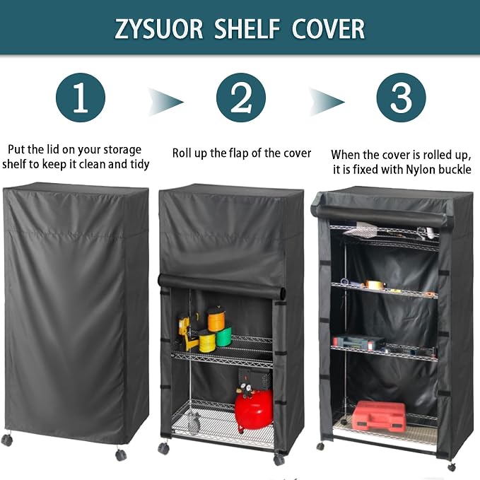 Shelving Cover Storage Shelf Wire Rack Cover,48" W x 18" D x 72" H,Nylon Buckle Design on Both Sides of The Front for Easy Access to Items (No Shelves,Black)
