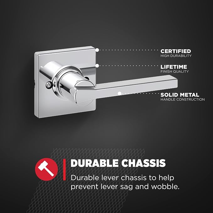 Kwikset Casey Dummy Door Handle, Single Sided Lever for Closets, French Double Doors, and Pantry, Polished Chrome Non-Turning Reversible Interior Push/Pull Lever (Pack of 2)