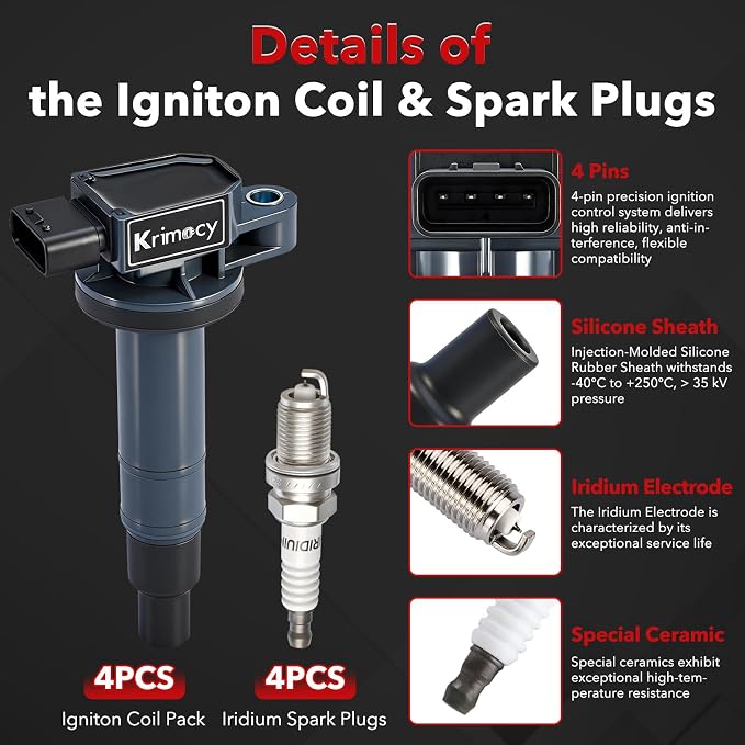 UF316 Ignition Coil Packs and Iridium Spark Plugs Compatible with Toyota Echo, Prius, Prius C, Yaris, Scion xA, xB, L4 1.5L